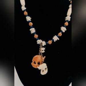 Vintage 60/70s Miriam Haskell Carved Celluloid & Wood Elephant Pendant Necklace